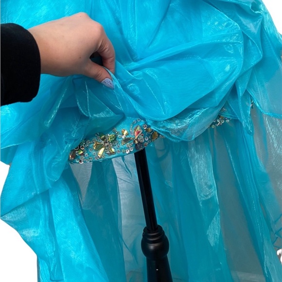 Cinderella Aqua Blue Bejeweled Sparkle High Low Ball Prom Dress with Train 6 NWT - Picture 6 of 9